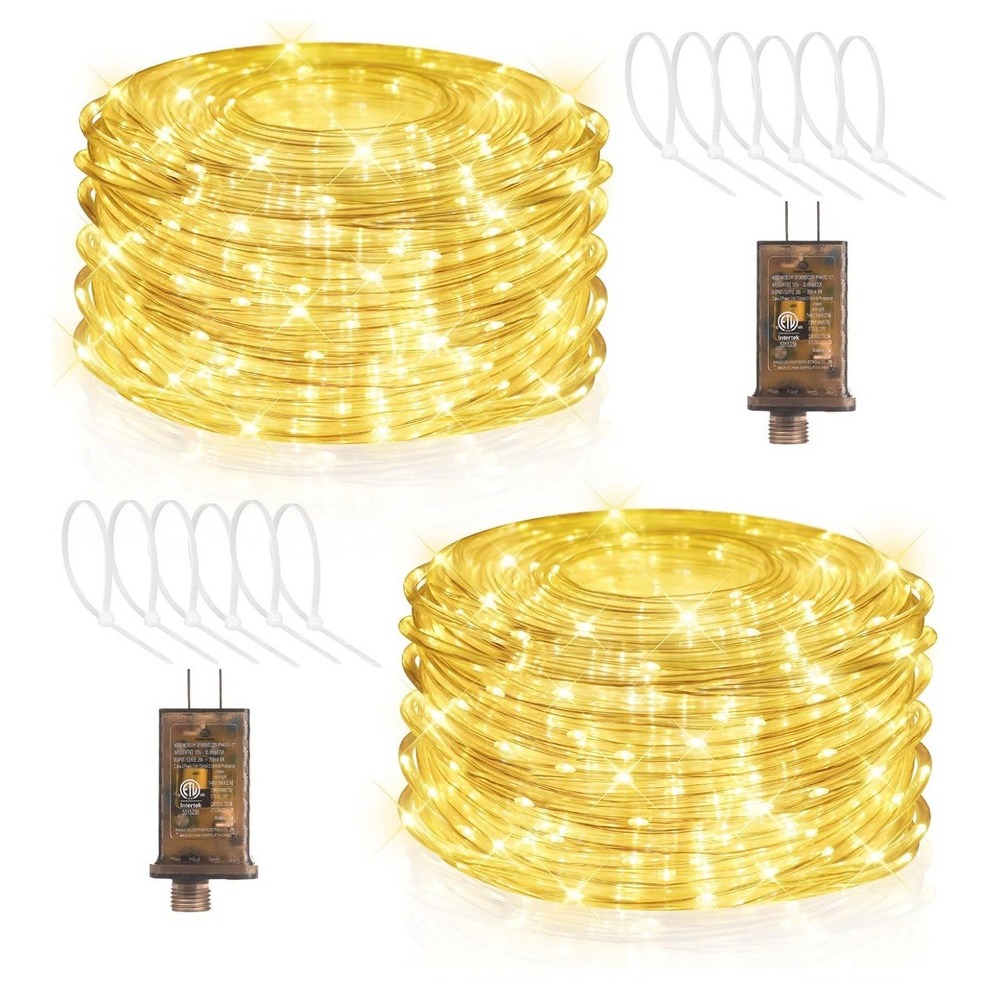 2 Pack LED Rope Lights Waterproof Rope Light 197FT 600 LED Flexible Tube 8 Modes